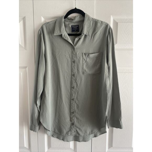 Abercrombie Fitch Womens Medium Green Button Viscose Camp Shirt Workwear - Picture 1 of 6